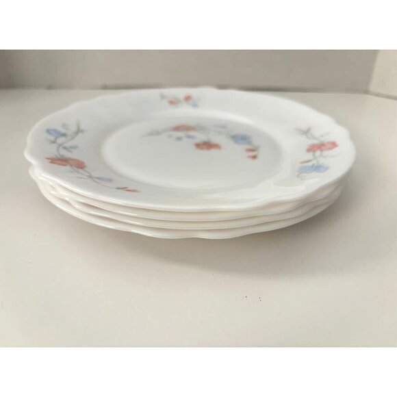 ARCOPAL FRANCE Sweet Pea Pattern Set of 4 Side Plates Opaline Milk Glass Floral - Picture 5 of 6